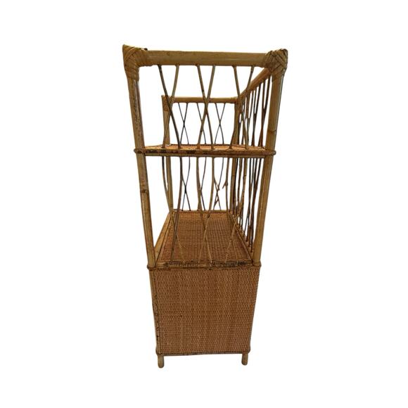 Mid 20th Century Vintage 30” Tall Bamboo Rattan Shelves Bookcase Cabinet Etagere - Picture 10 of 16